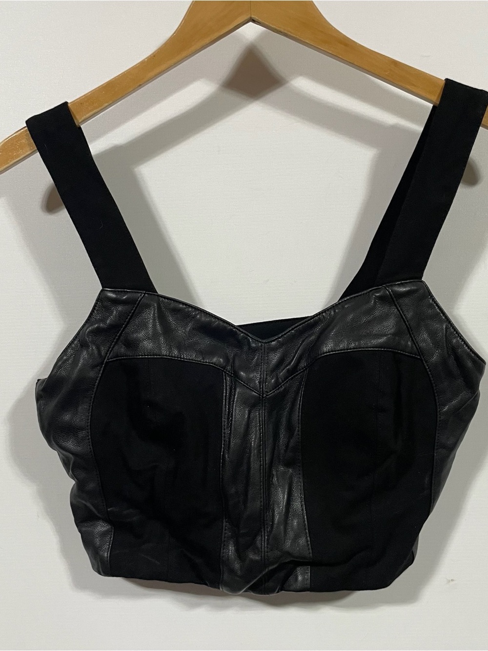 CAbi Black Faux Leather & Knit Crop Top